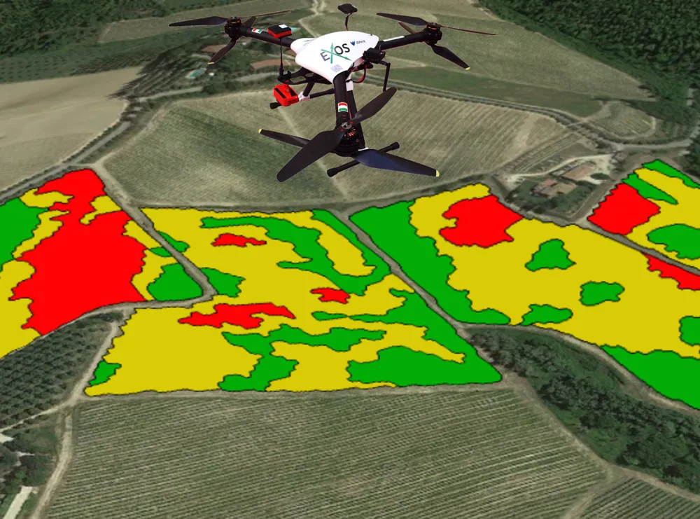 Drone iDrone em voo com um mapa de vigor vegetativo